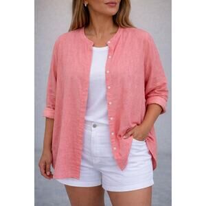 Tahari LINEN 100% Linen Peach buttondown tunic size 1X